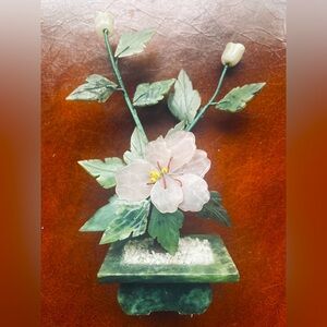 Mid 20th Century Jade and Pink Quartz Flower Arrangement‎